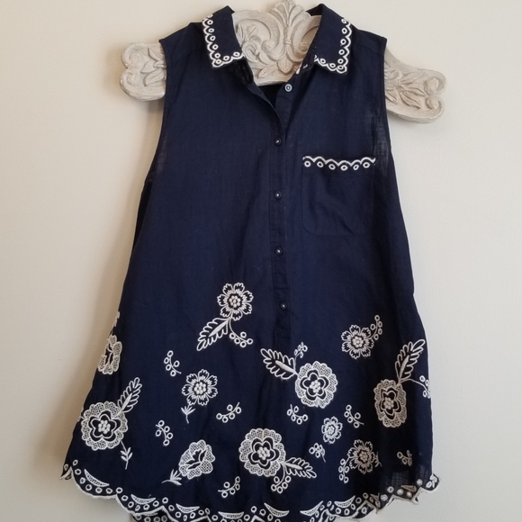 Anthropologie Moulinette Soeurs Navy Blue Embroidered Blouse Tank Size 0 - Picture 2 of 9